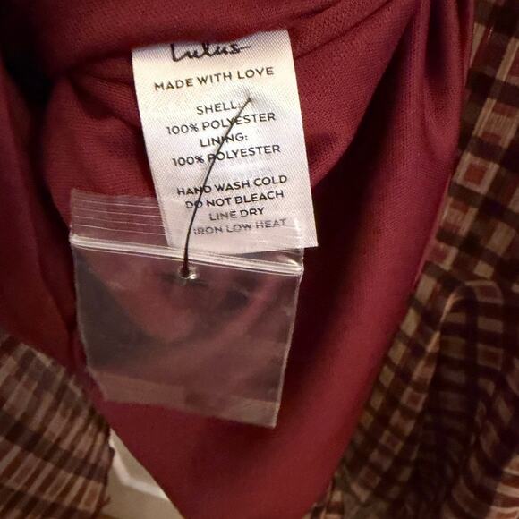 Lulus Plaid Long Sleeve Tiered Mini Dress Brown Check V-Neck L Fall Casual Boho - Picture 7 of 9